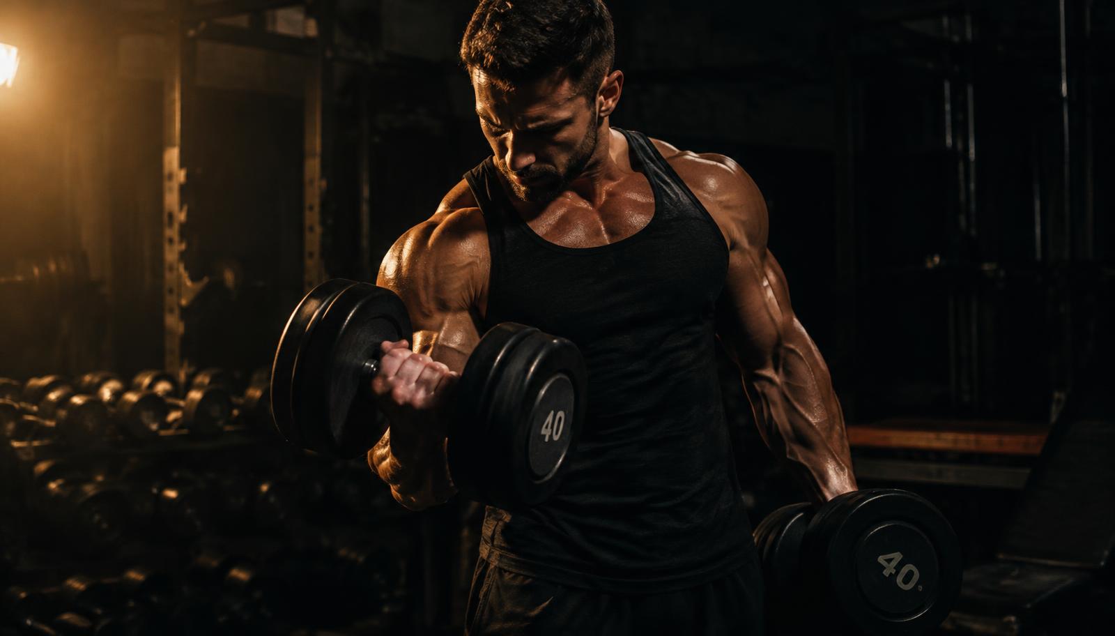 Athlete lifting dumbbells